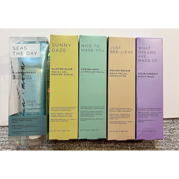 Sun+Moon Other - NEW Sun+Moon Set Moisturizer Gel Enzyme Scrub, Clay Facial, Night Mask Exfoliate